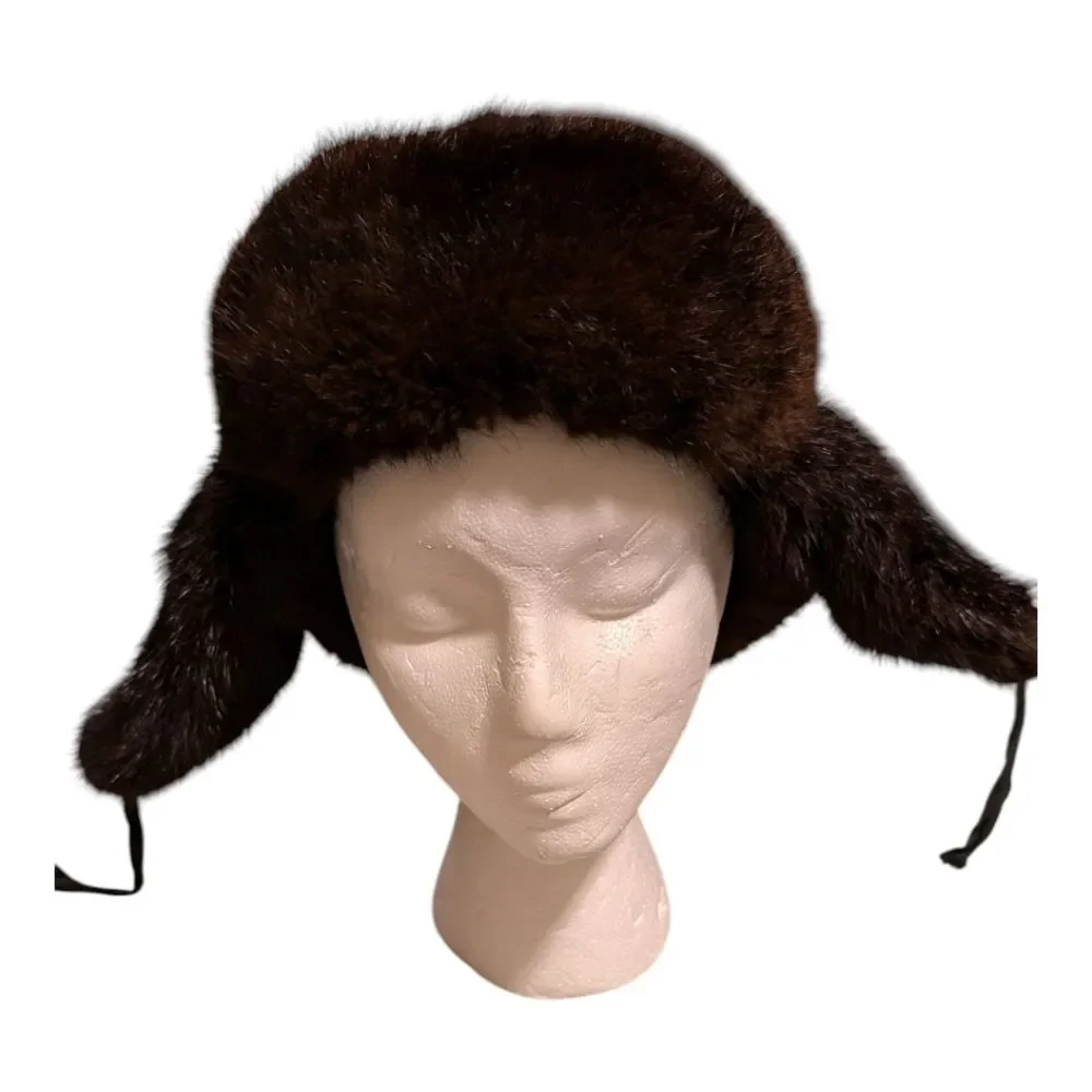 Vintage Pot PPoht Russian Trapper Hat Real Fur Ear Flaps Front Brim Warm Outdoor - Picture 2 of 8